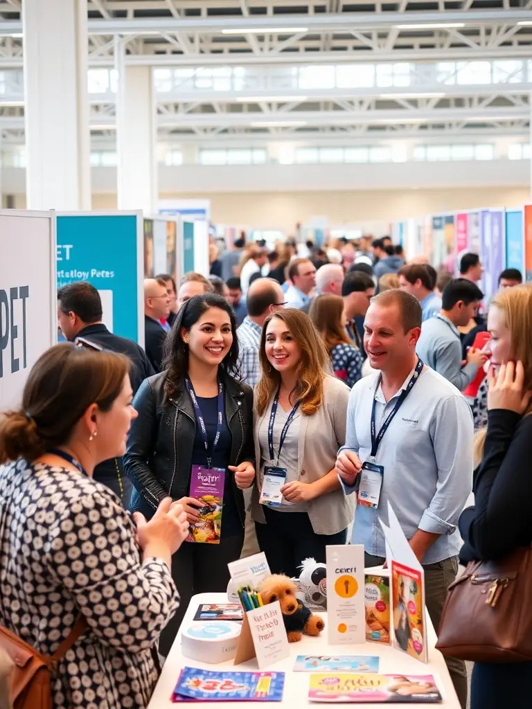 A photo of exhibitors and attendees networking during a break at BeachFest, with smiling faces and engaging conversations, highlighting the collaborative and community-focused environment of the expo.